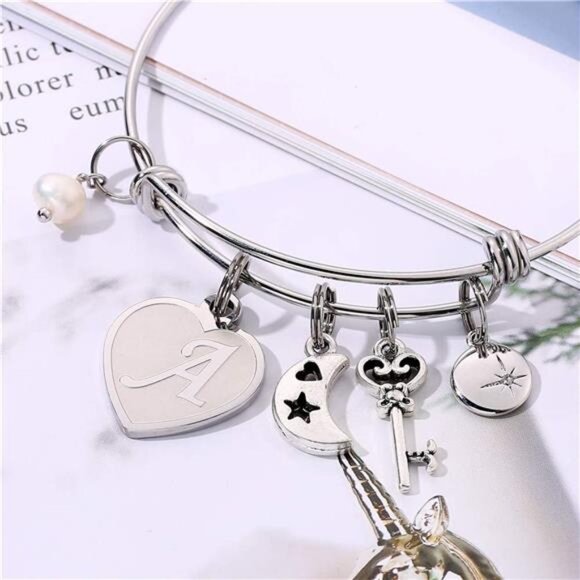 Initial Charm Bracelets for Women Gifts - Engraved 26 Letters Initial - Picture 4 of 6